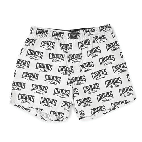 CROOKS &amp; CASTLES Men&#039;s Knit Boxers - Core Logo (White/Black) 