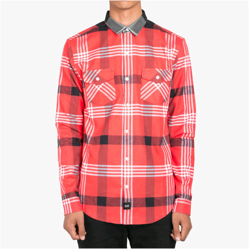 DOPE Contrast Color Flannel Button Up (Red) 